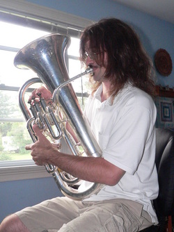 Practicing euphonium parts for the Newport City Volunteer Band